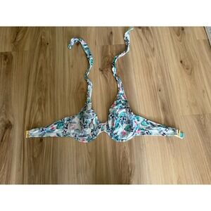Panache 34F  Elle Unlined Bikini Top SW0872 Tropical Blue White #0446